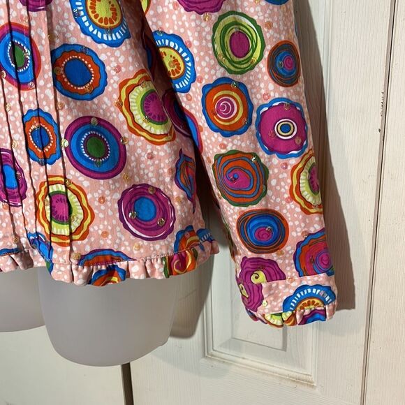 Redd Jeans Vibrant Sequin Pink Denim Jacket Large Circle Pattern 10 - Picture 9 of 16